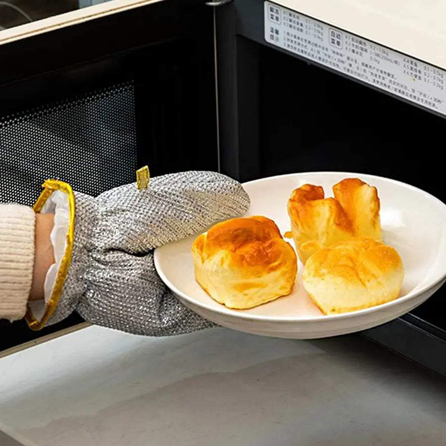 Premium Silver Fiber Cleaning Gloves – Waterproof, Anti-Heat Household Dishwashing & Pot Scrubbing Gloves