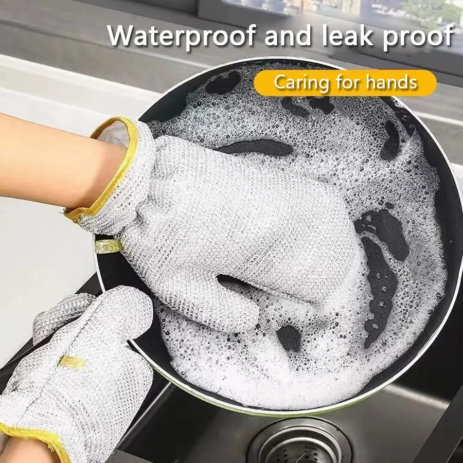 Premium Silver Fiber Cleaning Gloves – Waterproof, Anti-Heat Household Dishwashing & Pot Scrubbing Gloves