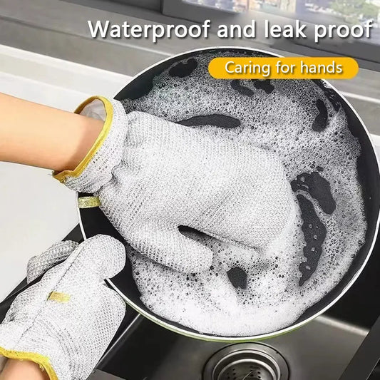 Premium Silver Fiber Cleaning Gloves – Waterproof, Anti-Heat Household Dishwashing & Pot Scrubbing Gloves